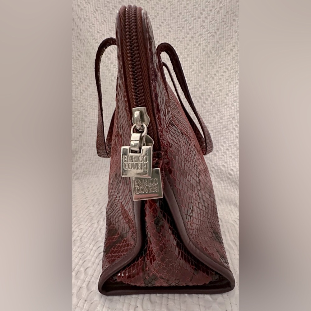 Enrico Coveri Python Shoulder Handbag in Oxblood - Picture 6 of 11